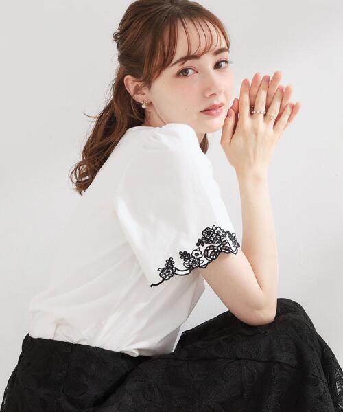 couture brooch(クチュールブローチ)の「【接触冷感・UVカット・洗える】袖刺繍カットソー(Tシャツ/カットソー・レディース・ブラック/ホワイト系7/ピンク系その他・38/36/42/40)」の19枚目の写真