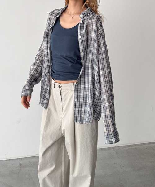 CANAL JEAN(キャナルジーン)の「El mar ボイルコットンチェックシャツ(シャツ/ブラウス・レディース・ネイビー・ONE SIZE)」の2枚目の写真
