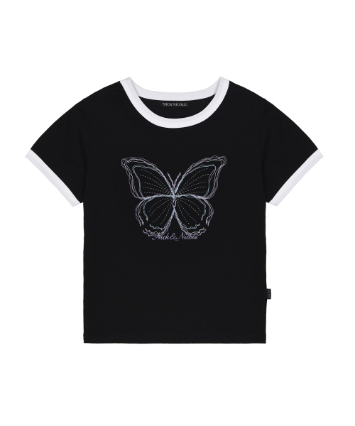 NICK&NICOLE(ニックアンドニコール)の「BUTTERFLY GRAPHIC RINGER TOP_BLACK(Tシャツ/カットソー・レディース・その他・FREE)」の1枚目の写真