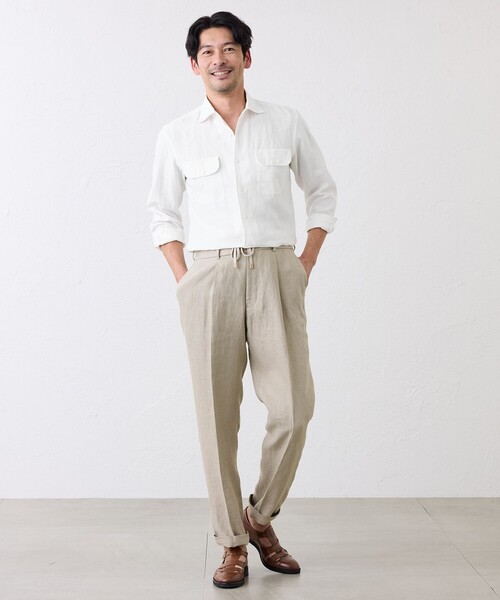 S.ESSENTIALS(エスエッセンシャルズ)の「リネンワンピースカラーシャツ(シャツ/ブラウス・メンズ・ダークネイビー・40/41)」の2枚目の写真