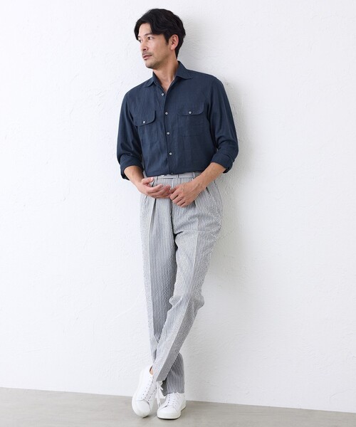 S.ESSENTIALS(エスエッセンシャルズ)の「リネンワンピースカラーシャツ(シャツ/ブラウス・メンズ・ダークネイビー・40/41)」の3枚目の写真