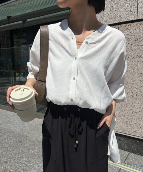 Jena espace merveilleux(ジェナ エスパスメルヴェイユ)の「リネンライクシャツ(シャツ/ブラウス・レディース・ピンク/オフホワイト/イエロー・FREE)」の6枚目の写真