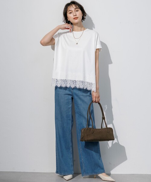 23区(ニジュウサンク)の「コットンフォルムレースコンビ カットソー(Tシャツ/カットソー・レディース・グレー系/ライトグレー系/ホワイト系・38)」の6枚目の写真