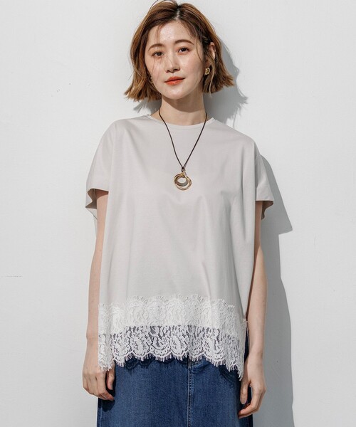 23区(ニジュウサンク)の「コットンフォルムレースコンビ カットソー(Tシャツ/カットソー・レディース・グレー系/ライトグレー系/ホワイト系・38)」の17枚目の写真