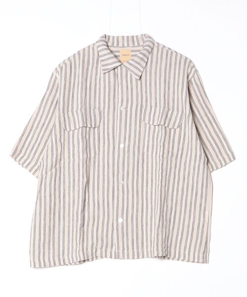 Sanca（サンカ）の「【Sanca】サンカ/  LINEN STRIPE LOOP COLLAR SHIRTS（シャツ/ブラウス・メンズ・ベージュ系その他/チャコールグレー・3/2/1）」の2枚目の写真