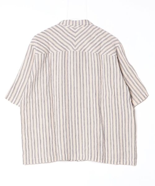 Sanca（サンカ）の「【Sanca】サンカ/  LINEN STRIPE LOOP COLLAR SHIRTS（シャツ/ブラウス・メンズ・ベージュ系その他/チャコールグレー・3/2/1）」の3枚目の写真