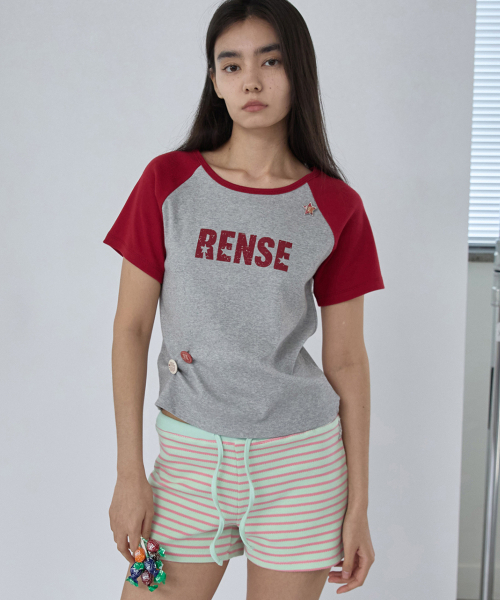 RENSE(レンセ)の「Raglan Color Block Logo Tee Red(Tシャツ/カットソー・レディース・その他・OS)」の1枚目の写真