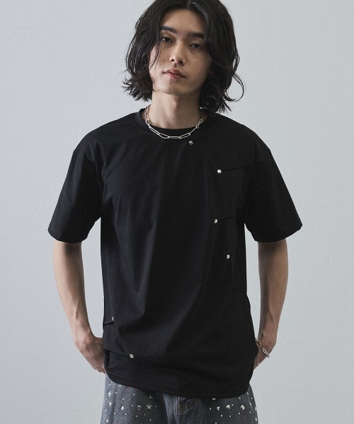 Shoowtime(ショウタイム)の「Asymmetrical Snap Button Waffle T-Shirt / アシンメトリースナップボタンワッフルTシャツ(Tシャツ/カットソー・メンズ・ホワイト/ブラック・MEDIUM/LARGE/X-LARGE)」の6枚目の写真