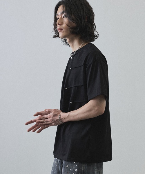 Shoowtime(ショウタイム)の「Asymmetrical Snap Button Waffle T-Shirt / アシンメトリースナップボタンワッフルTシャツ(Tシャツ/カットソー・メンズ・ホワイト/ブラック・MEDIUM/LARGE/X-LARGE)」の7枚目の写真