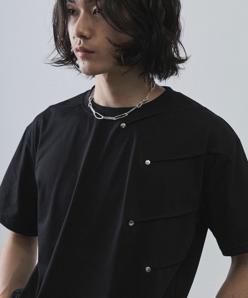 Shoowtime(ショウタイム)の「Asymmetrical Snap Button Waffle T-Shirt / アシンメトリースナップボタンワッフルTシャツ(Tシャツ/カットソー・メンズ・ホワイト/ブラック・MEDIUM/LARGE/X-LARGE)」の9枚目の写真