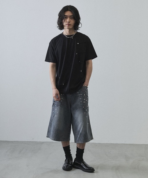 Shoowtime(ショウタイム)の「Asymmetrical Snap Button Waffle T-Shirt / アシンメトリースナップボタンワッフルTシャツ(Tシャツ/カットソー・メンズ・ホワイト/ブラック・MEDIUM/LARGE/X-LARGE)」の10枚目の写真