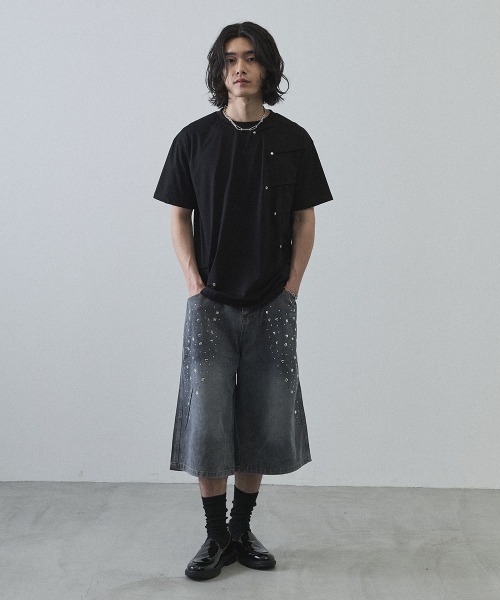 Shoowtime(ショウタイム)の「Asymmetrical Snap Button Waffle T-Shirt / アシンメトリースナップボタンワッフルTシャツ(Tシャツ/カットソー・メンズ・ホワイト/ブラック・MEDIUM/LARGE/X-LARGE)」の13枚目の写真