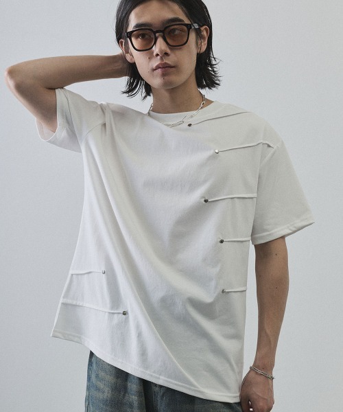 Shoowtime(ショウタイム)の「Asymmetrical Snap Button Waffle T-Shirt / アシンメトリースナップボタンワッフルTシャツ(Tシャツ/カットソー・メンズ・ホワイト/ブラック・MEDIUM/LARGE/X-LARGE)」の18枚目の写真