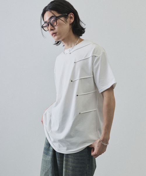 Shoowtime(ショウタイム)の「Asymmetrical Snap Button Waffle T-Shirt / アシンメトリースナップボタンワッフルTシャツ(Tシャツ/カットソー・メンズ・ホワイト/ブラック・MEDIUM/LARGE/X-LARGE)」の20枚目の写真