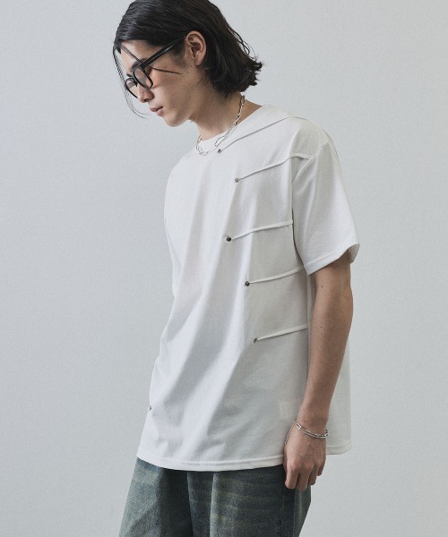 Shoowtime(ショウタイム)の「Asymmetrical Snap Button Waffle T-Shirt / アシンメトリースナップボタンワッフルTシャツ(Tシャツ/カットソー・メンズ・ホワイト/ブラック・MEDIUM/LARGE/X-LARGE)」の21枚目の写真