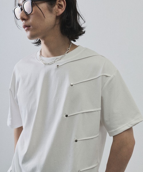 Shoowtime(ショウタイム)の「Asymmetrical Snap Button Waffle T-Shirt / アシンメトリースナップボタンワッフルTシャツ(Tシャツ/カットソー・メンズ・ホワイト/ブラック・MEDIUM/LARGE/X-LARGE)」の22枚目の写真