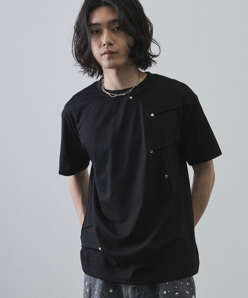 Shoowtime(ショウタイム)の「Asymmetrical Snap Button Waffle T-Shirt / アシンメトリースナップボタンワッフルTシャツ(Tシャツ/カットソー・メンズ・ホワイト/ブラック・MEDIUM/LARGE/X-LARGE)」の3枚目の写真