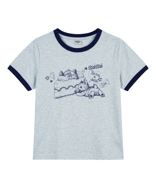PAGESIISII(ページシシ)の「ヴィンテージキャットプリンティングリング半袖Tシャツメランジブルー(Tシャツ/カットソー・レディース・その他・MEDIUM)」の2枚目の写真