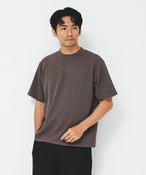 ABAHOUSE GRAY(アバハウスグレイ)の「【ヘリンボーン柄】ジャガード モックネック 半袖 Tシャツ(Tシャツ/カットソー・メンズ・ホワイト/ブラック/グレイッシュベージュ/ブラウン・46/48)」の3枚目の写真