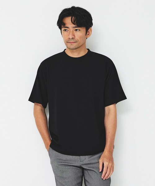ABAHOUSE GRAY(アバハウスグレイ)の「【ヘリンボーン柄】ジャガード モックネック 半袖 Tシャツ(Tシャツ/カットソー・メンズ・ホワイト/ブラック/グレイッシュベージュ/ブラウン・46/48)」の1枚目の写真