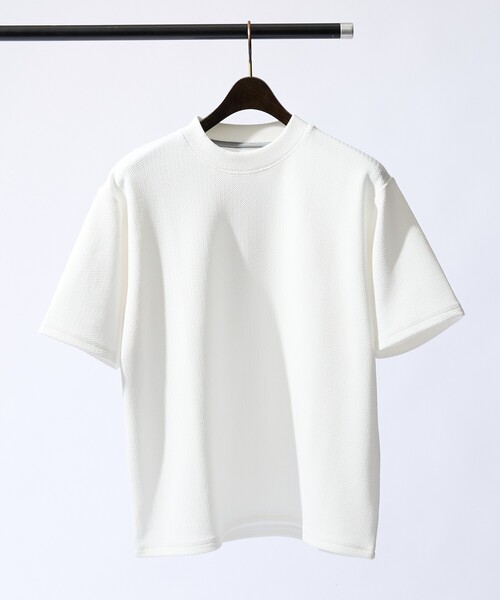 ABAHOUSE GRAY（アバハウスグレイ）の「【ヘリンボーン柄】ジャガード モックネック 半袖 Tシャツ（Tシャツ/カットソー・メンズ・ホワイト・46/48）」の2枚目の写真