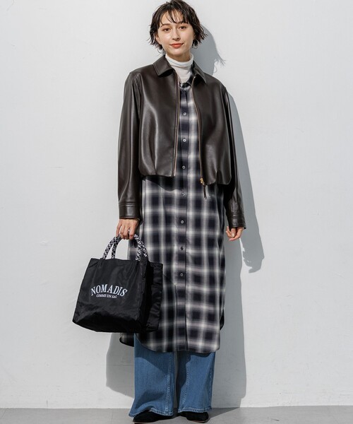 23区 S(ニジュウサンクチイサイサイズ)の「コットンミックスチェック シャツ ワンピース(シャツワンピース・レディース・ネイビー系3/ダークブラウン系3・32)」の7枚目の写真