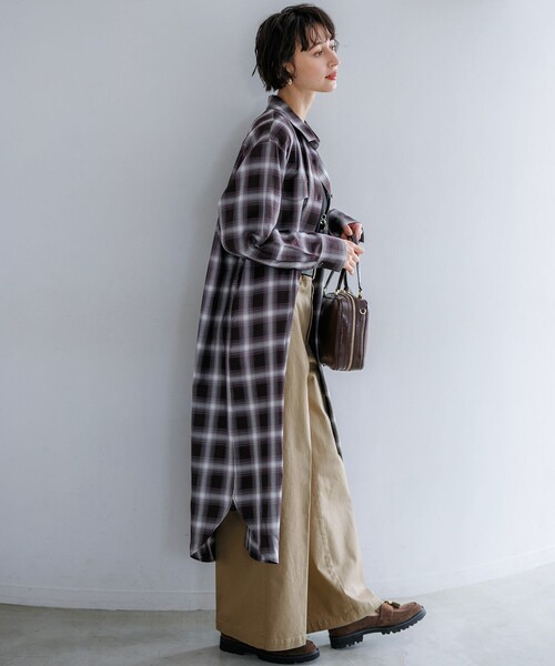 23区 S(ニジュウサンクチイサイサイズ)の「コットンミックスチェック シャツ ワンピース(シャツワンピース・レディース・ネイビー系3/ダークブラウン系3・32)」の10枚目の写真