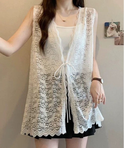 &soiree(アンドソワレ)の「総レースミディ丈ジレ(ベスト・レディース・ホワイト/ブラック・X-LARGE/LARGE/MEDIUM)」の3枚目の写真