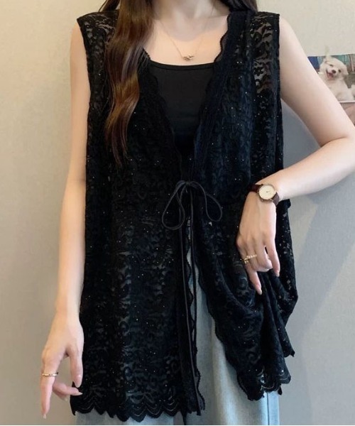&soiree(アンドソワレ)の「総レースミディ丈ジレ(ベスト・レディース・ホワイト/ブラック・X-LARGE/LARGE/MEDIUM)」の5枚目の写真