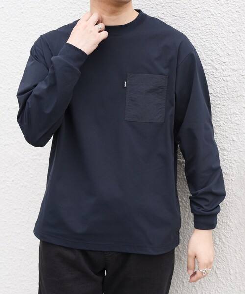 SHIPS any(シップス エニィ)の「【WEB限定】〈洗濯機可能〉リラックス ナイロンポケット クルーネック Tシャツ(ロンT)◇(Tシャツ/カットソー・メンズ・ネイビー/オリーブ/ホワイト・LARGE/MEDIUM/SMALL/X-LARGE)」の3枚目の写真