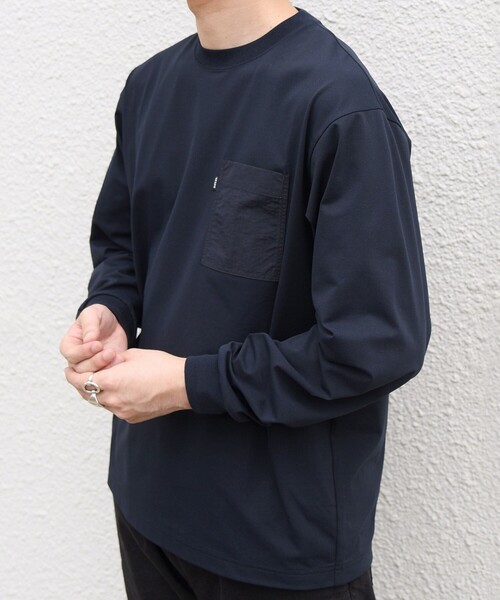 SHIPS any(シップス エニィ)の「【WEB限定】〈洗濯機可能〉リラックス ナイロンポケット クルーネック Tシャツ(ロンT)◇(Tシャツ/カットソー・メンズ・ネイビー/オリーブ/ホワイト・LARGE/MEDIUM/SMALL/X-LARGE)」の7枚目の写真