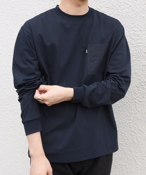 SHIPS any(シップス エニィ)の「【WEB限定】〈洗濯機可能〉リラックス ナイロンポケット クルーネック Tシャツ(ロンT)◇(Tシャツ/カットソー・メンズ・ネイビー/オリーブ/ホワイト・LARGE/MEDIUM/SMALL/X-LARGE)」の9枚目の写真