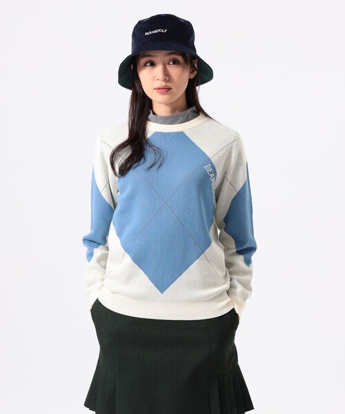 ORANGE LABEL / ビッグ アーガイル コットン ニット プルオーバー