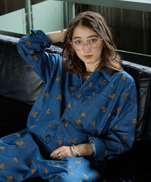 GEORGE'S(ジョージズ)の「刺繍ショートシャツジャケット(シャツ/ブラウス・レディース・ブラウン/ブルー/カーキ・FREE)」の1枚目の写真