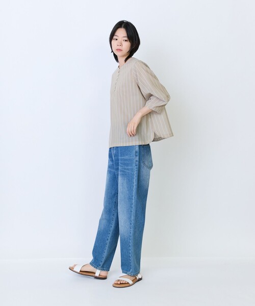 LOISIR(ロワズィール)の「エステルコットンストライプボトルスリーブブラウス(シャツ/ブラウス・レディース・ベージュ系その他・FREE)」の3枚目の写真