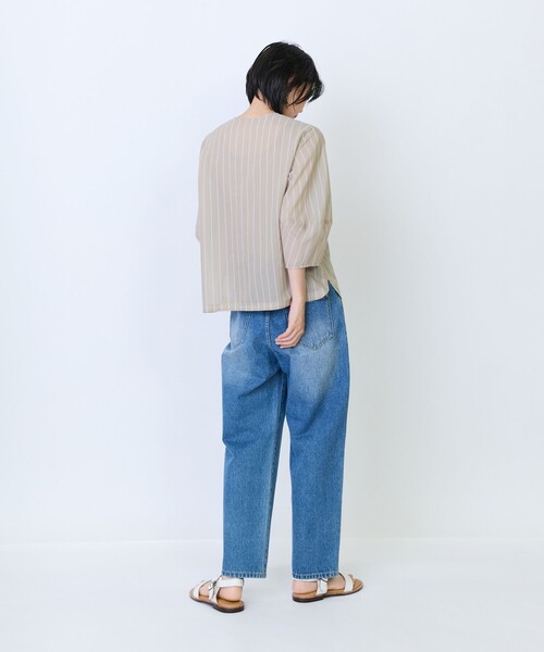 LOISIR(ロワズィール)の「エステルコットンストライプボトルスリーブブラウス(シャツ/ブラウス・レディース・ベージュ系その他・FREE)」の4枚目の写真