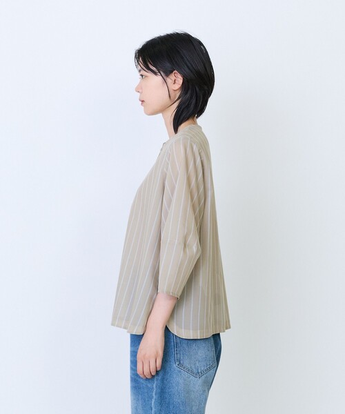 LOISIR(ロワズィール)の「エステルコットンストライプボトルスリーブブラウス(シャツ/ブラウス・レディース・ベージュ系その他・FREE)」の6枚目の写真
