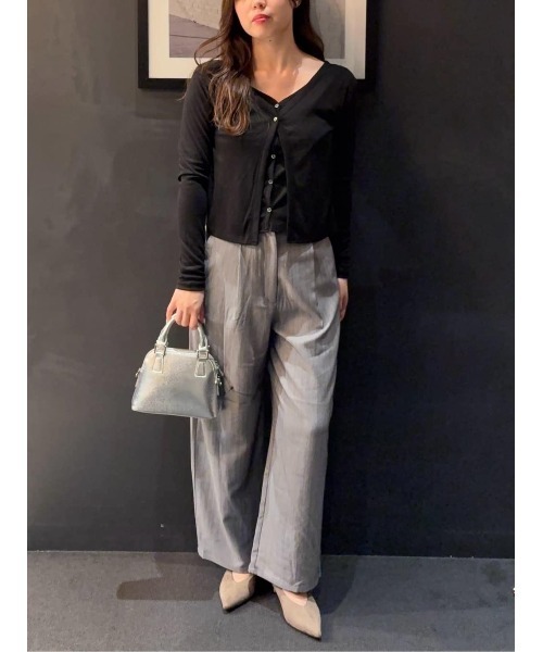 AZUL by moussy(アズールバイマウジー)の「【セットアップ対応】ストライプワンタックバレルワイドパンツ 秋服 夏服 きれい目【身長/骨格別着用画像あり】(スラックス・レディース・グレー系その他/ベージュ系その他・SMALL/MEDIUM)」の22枚目の写真