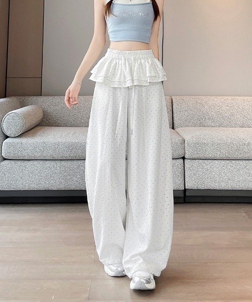 ONEP STAR(ワンピスター)の「ドット柄ウエストフリルワイドパンツ(その他パンツ・レディース・ホワイト・MEDIUM/LARGE/X-LARGE)」の13枚目の写真