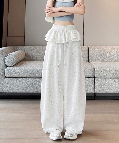 ONEP STAR(ワンピスター)の「ドット柄ウエストフリルワイドパンツ(その他パンツ・レディース・ホワイト・MEDIUM/LARGE/X-LARGE)」の12枚目の写真
