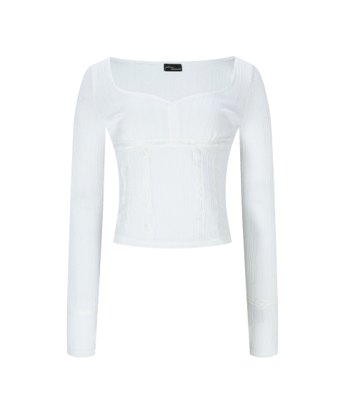 PLEASENOFOLLOW（プリーズノーフォロー）の「Suzan Heart-Neck Long Sleeve Top (White)（Tシャツ/カットソー・レディース・その他・FREE）」の2枚目の写真