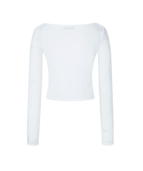 PLEASENOFOLLOW（プリーズノーフォロー）の「Suzan Heart-Neck Long Sleeve Top (White)（Tシャツ/カットソー・レディース・その他・FREE）」の3枚目の写真