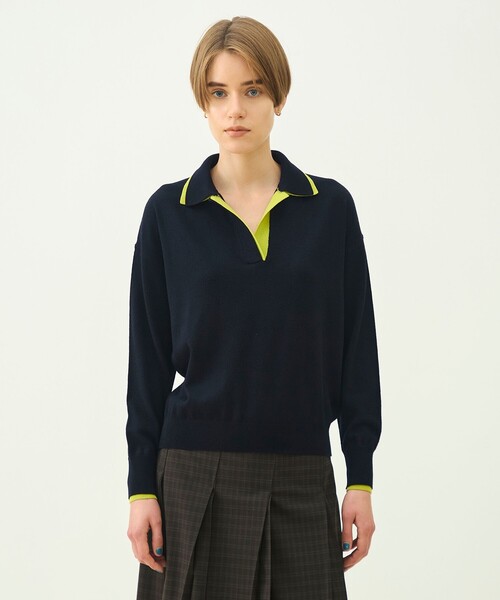 MACPHEE（マカフィー）の「プレーンウールレイヤー スキッパープルオーバー（ニット/セーター・レディース・グレー系その他2/ネイビー・S）」の4枚目の写真