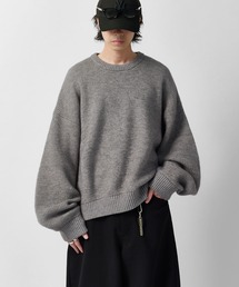 【Neucon】VOLUME CROPPED CREW KNIT / 畦編みボリュームクロップドクルーネックニット