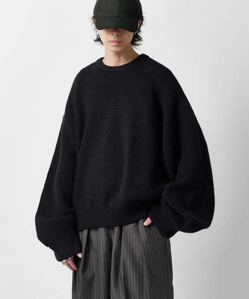 Lui's(ルイス)の「【Neucon】VOLUME CROPPED CREW KNIT / 畦編みボリュームクロップドクルーネックニット(ニット/セーター・メンズ・グレー/ブラウン/ブラック/ネイビー・2/1)」の1枚目の写真