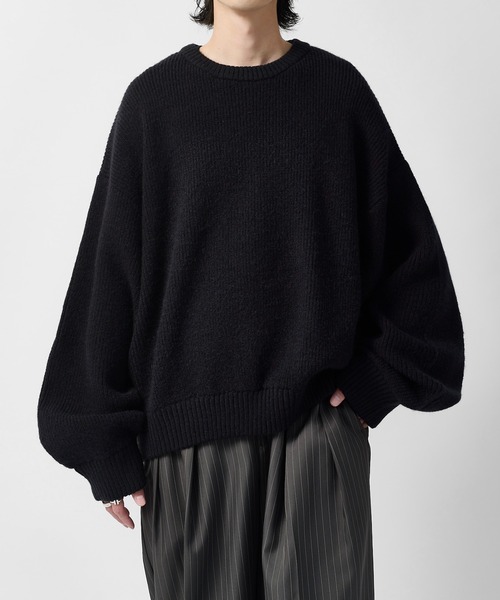 Lui's(ルイス)の「【Neucon】VOLUME CROPPED CREW KNIT / 畦編みボリュームクロップドクルーネックニット(ニット/セーター・メンズ・グレー/ブラウン/ブラック/ネイビー・2/1)」の12枚目の写真