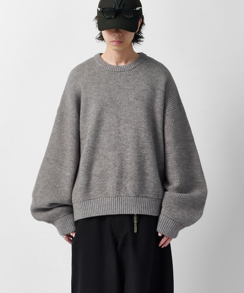 Lui's(ルイス)の「【Neucon】VOLUME CROPPED CREW KNIT / 畦編みボリュームクロップドクルーネックニット(ニット/セーター・メンズ・グレー/ブラウン/ブラック/ネイビー・2/1)」の17枚目の写真