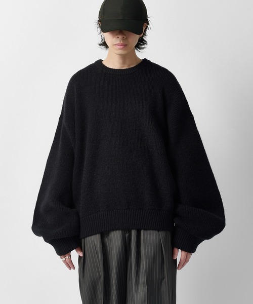 Lui's(ルイス)の「【Neucon】VOLUME CROPPED CREW KNIT / 畦編みボリュームクロップドクルーネックニット(ニット/セーター・メンズ・グレー/ブラウン/ブラック/ネイビー・2/1)」の5枚目の写真