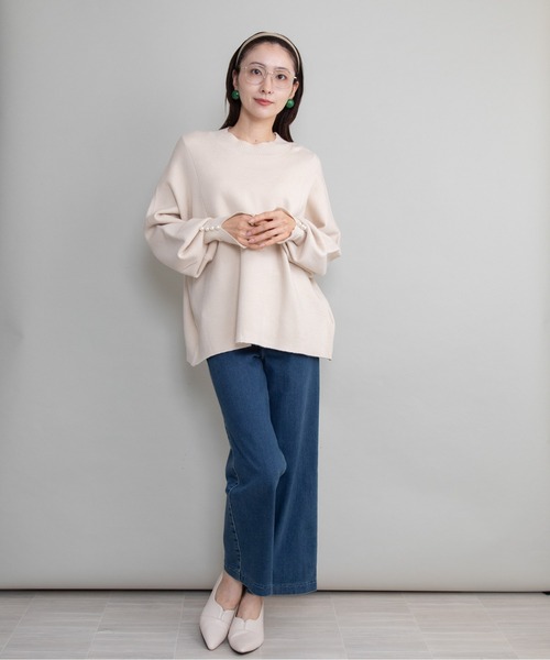 lodie(ロディ)の「【全6色展開】袖パール バルーン袖ニット(ニット/セーター・レディース・ブラック/オフホワイト/グリーン/ブルー/レッド/グレイッシュベージュ・FREE)」の11枚目の写真