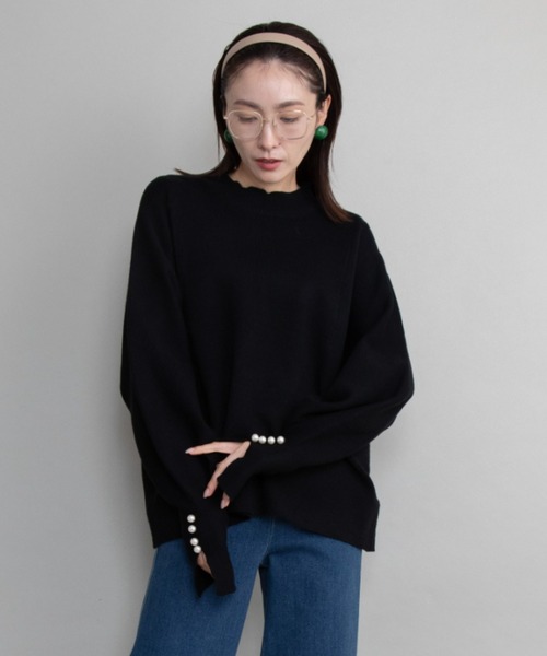 lodie(ロディ)の「【全6色展開】袖パール バルーン袖ニット(ニット/セーター・レディース・ブラック/オフホワイト/グリーン/ブルー/レッド/グレイッシュベージュ・FREE)」の7枚目の写真